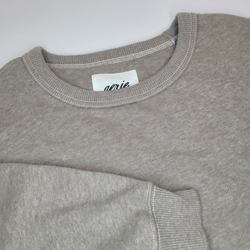 Aerie Sweatshirt Women XL Tan Excellent Oversized Ribbed Side Panel Crewneck